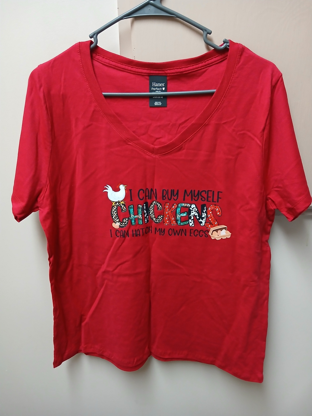 Hanes Red V-Neck Graphic Chicken Tee